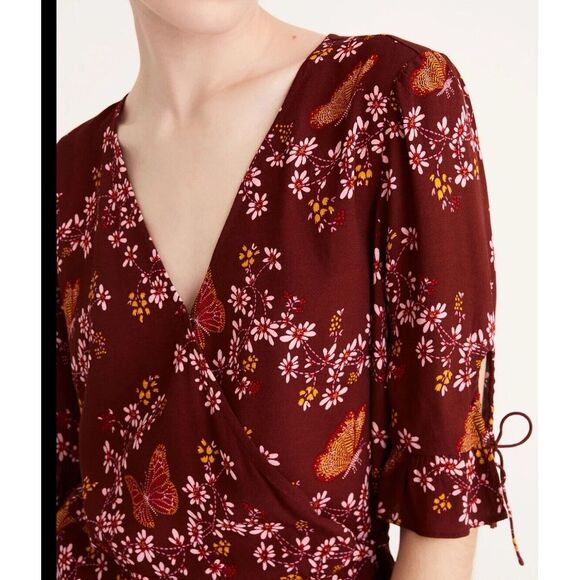 MADEWELL Viscose Floral Wrap Top Butterfly Sanctuary Women's Size 2 MSRP $88 - Picture 10 of 11
